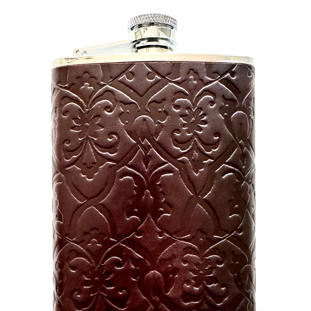 Bey Berk stainless steel and leather hip flask NEW